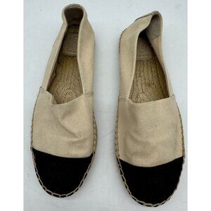 Tory Burch Cap Toe Espadrille Flat Textile Color Block Size 8M Tan Black Casual